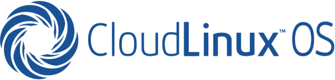 CloudLinux OS logo with an icon of a blue circular swirl.